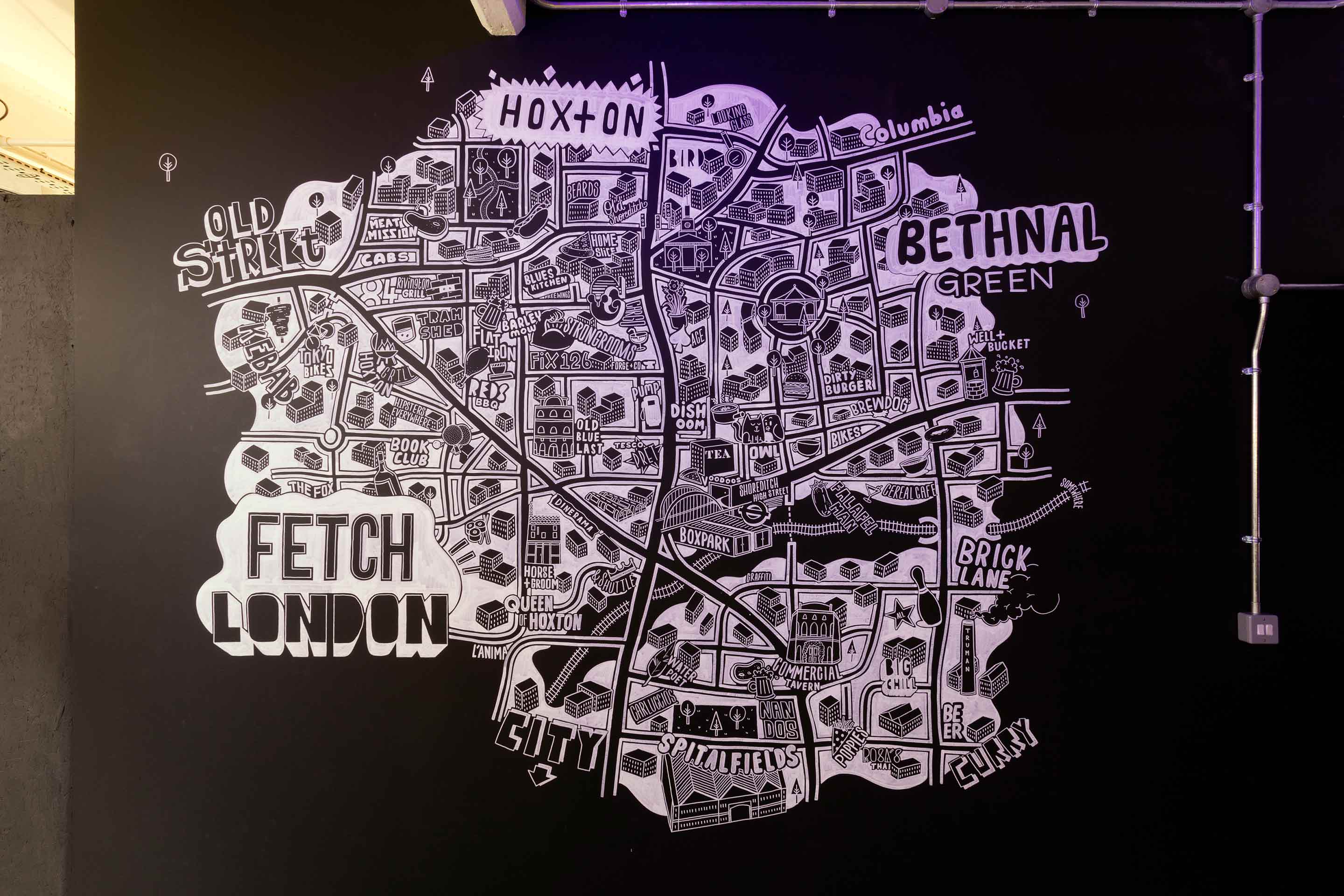 Graphic of a London map for Fetch