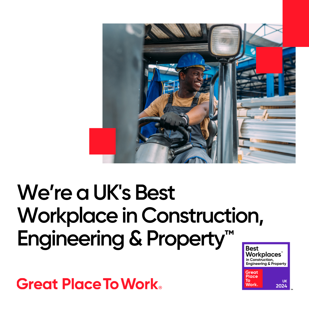 Award-winning office interior showcasing the UK's best workplace in construction, engineering, and property sectors.